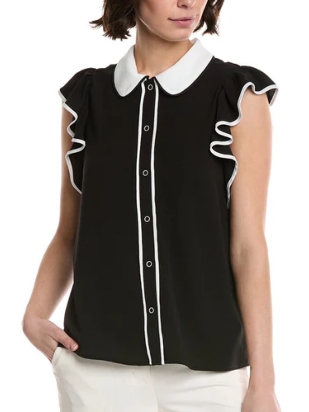 CeCe Black Sleeveless Blouse with White Peter Pan Collar and Trim woman’s sizeXL